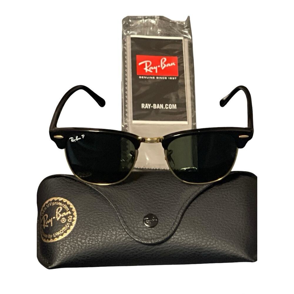 RAY BAN POLARIZED CLUBMASTER SUNGLASSES (49[]21mm) RB3016, 901/58, BLACK/GOLD
